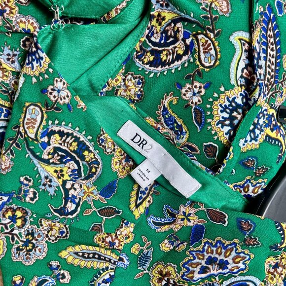 DR2 Paisley Print V-Neck Cap Sleeve Mini Dress in Green Size M - Picture 8 of 11